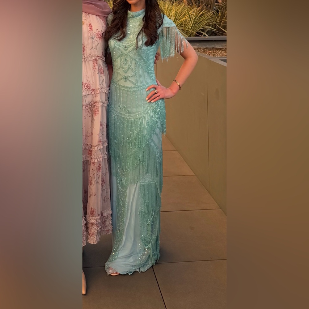 Mint Green/Blue Sequin Prom Dress